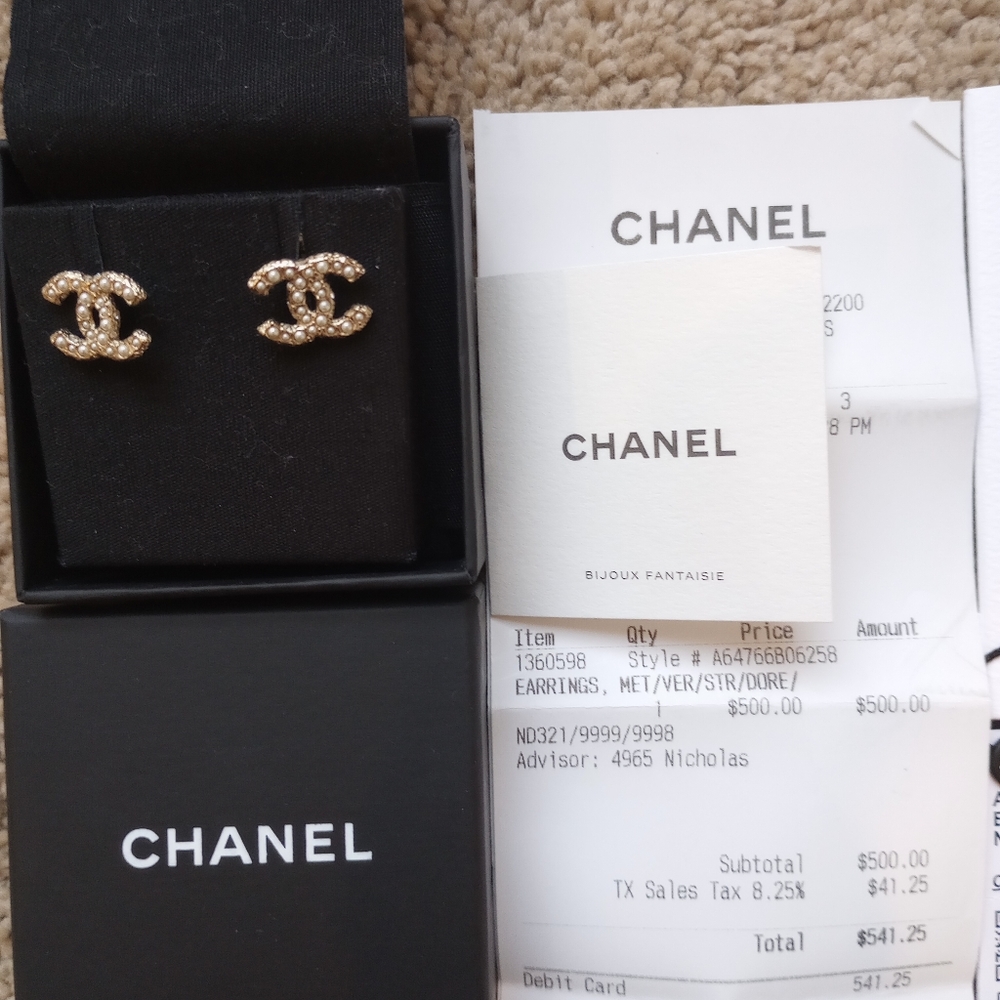 Chanel crystal pearl gold CC earrings